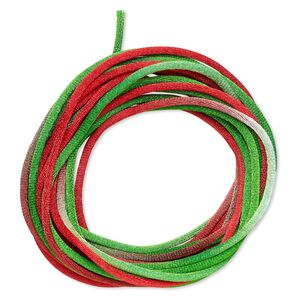 Cord, Satinique&trade;, satin, Christmas, 2mm regular. Sold per pkg of 10 feet.