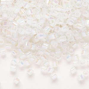 Seed bead, Delica&reg;, glass, pkg/7.5g, #8 round, opaque rainbow opal (DBL-0222).