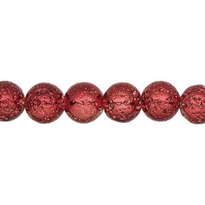 Lava rock 1pkg1, electrocoated round bead, dark red 15.5-16 inch 7-8mm