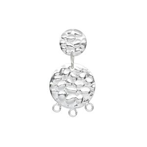 Drop, sterling silver, 23x14mm hammered double flat round with 3 loops. Sold individually.