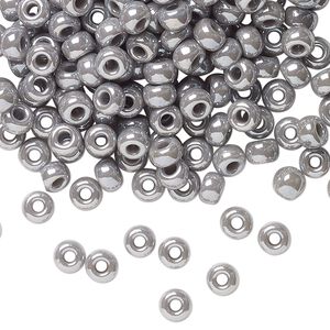 Seed bead, Miyuki, glass, pkg/25g, #6 rocaille, opaque luster ghost grey, (RR-443).