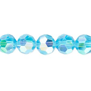 Bead 1pk 32 facets translucent turquoise blue AB, Celestial Crystal&reg; 10mm round 15.5-16 inch