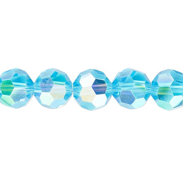 Bead 1pk 32 facets translucent turquoise blue AB, Celestial Crystal&reg; 10mm round 15.5-16 inch image number 0