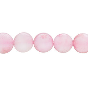 Mother-of-pearl shell 1pkg1, puffed flat round bead 15 inch pink 9-11mm