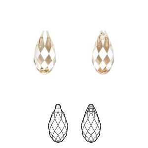 Briolette 2pk crystal golden shadow, Crystal Passions&reg; 13x6.5mm pendant drop 6010