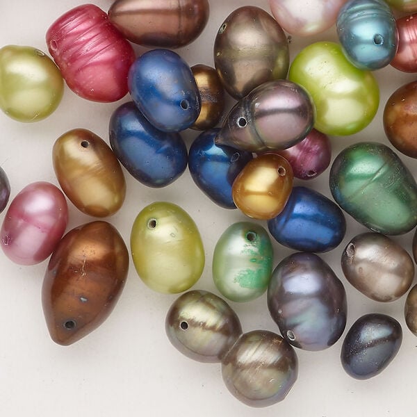 Freshwater pearl 1pkg2oz, top-drilled rice mixed colors 5x4mm-14x9mm cultured mix image number 0