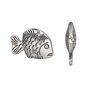 Bead 1pkg10 silver-plated "pewter", 23x15mm fish / hollow, antique
