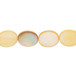 Mother-of-pearl shell 1pkg1, flat oval bead 15 inch light orange 12x10mm