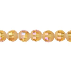 Bead 1pk 96 facets translucent golden blush AB half-matte, Celestial Crystal&reg; 8mm round 8 inch