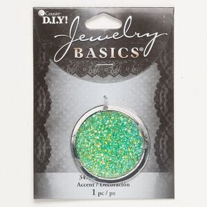 Focal 1pkg1 "druzy" (resin) and silver-finished brass, blue and green AB, 39-40mm top-drilled single-sided round with druzy-like cabochon.