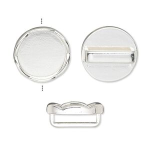 Slide, silver-finished "pewter" (zinc-based alloy), 17mm round with scalloped edge and 14mm round setting, 12.5x2.5mm hole. Sold per pkg of 6.