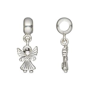 Bead 1pkg1 silver-plated pewter, 27x10.5mm / 14x10.5mm angel / rondelle, antique Dione&reg;