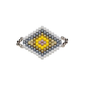 Link, Creative Touch, glass, silver / grey / light gold, 20x18mm double-sided diamond. Sold individually.