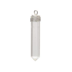 Drop 1pkg1, silver-plated brass and quartz crystal (natural), 25x4mm-28x5mm hand-cut wire-wrapped point