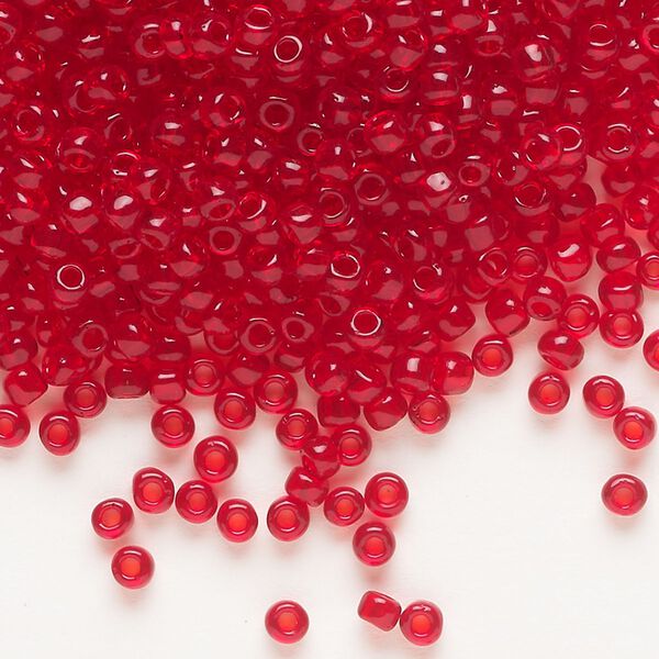 Seed bead, Dyna-Mites&trade;, glass, transparent red, #8 round. Sold per 40-gram pkg. image number 0