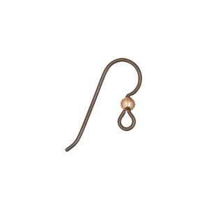 Ear wire fishhook 1pkg50 antique copper-plated niobium, 15.5mm / 3mm ball / open loop, 20 gauge copper 25 pair