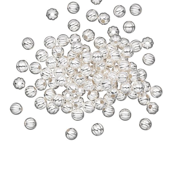 Bead 1pkg1000 silver-plated, 3mm corrugated round, brass image number 0