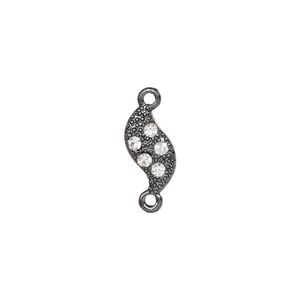 Link, gunmetal-finished "pewter" (zinc-based alloy) and glass, clear, 13x7mm double-sided wave. Sold individually.