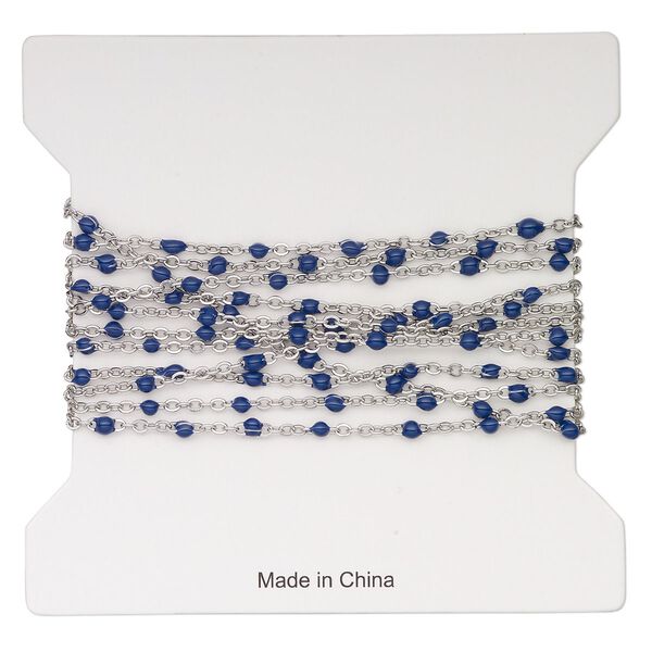 Chain 1pkg1 cable, 1.7mm flat / 2mm ball, stainless steel / blue enamel 5 foot unfinished image number 0