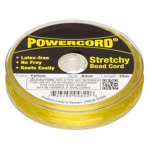 Cord, Powercord&reg;, elastic, yellow, 0.8mm, 8.5-pound test. Sold per 25-meter spool. image number 0
