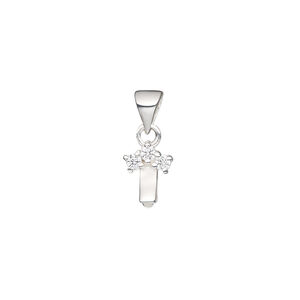 Bail, ice-pick, sterling silver and cubic zirconia, clear, 9.5x7mm with 3.5mm grip length. Sold individually.
