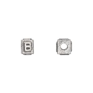 Bead 1pkg4 pewter, 8x6mm rectangle / letter B, antiqued Dione&reg;