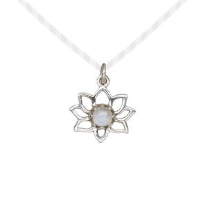 Drop 1pkg1, antiqued sterling silver and rainbow moonstone (natural), 14.5x12mm open lotus