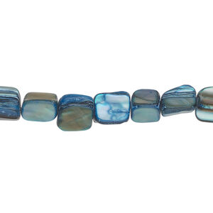 Mother-of-pearl shell 1pkg1, triangle tube bead 14 inch dark aqua 6x6mm-11x8mm
