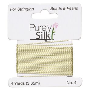 Thread, Purely Silk&trade; 2pkg2yd, light green, medium-heavy, size #4, 24-pound test, card.