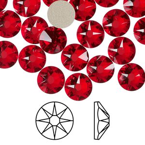 Flat back 144pk light Siam foil back, Swarovski&reg; 8.412-8.672mm rose round SS40 2088
