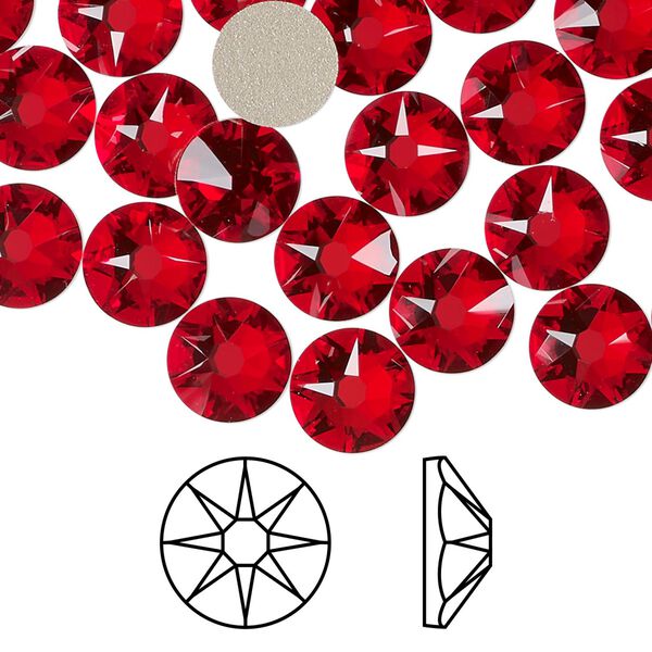 Flat back 144pk light Siam foil back, Swarovski&reg; 8.412-8.672mm rose round SS40 2088 image number 0