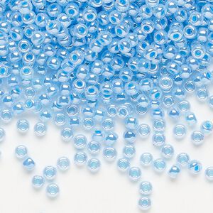 Seed bead, Miyuki, glass, pkg/250g, #8 rocaille, opaque blue luster alabaster (RR-537).