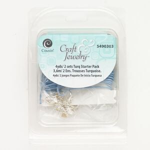 Waxed cotton / mixed metals 1pkg3, round cord / cord end / clasp assortment blue / silver-finished mixed sizes