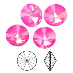 Chaton 12pk crystal ultra pink AB, Crystal Passions&reg; 14mm rivoli 1122