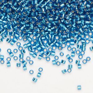 Seed bead, Delica&reg;, glass, pkg/50g, #10 round, transparent silver-lined Capri blue (DBM-0149).