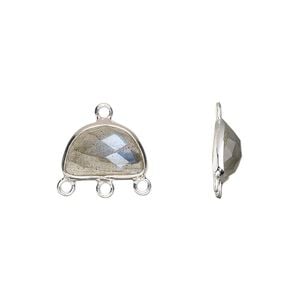 Drop, sterling silver and labradorite (natural), 13x9mm hand-cut single-sided faceted half moon with 3 closed loops, Mohs hardness 6 to 6-1/2. Sold individually.