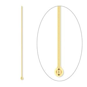 Head pin 1pkg500 gold-plated, 1.5 inch / 1.5mm ball tip, 24 gauge brass