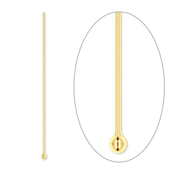Head pin 1pkg500 gold-plated, 1.5 inch / 1.5mm ball tip, 24 gauge brass image number 0