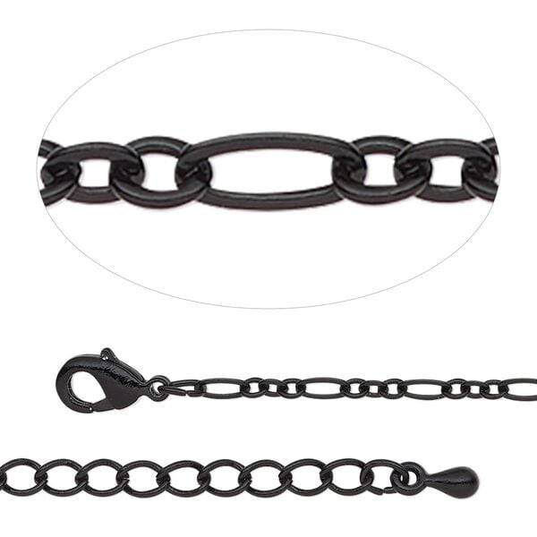 Chain 1pkg1 figaro, 2.5mm / lobster claw clasp, black-finished steel / brass 7.5 inch image number 0