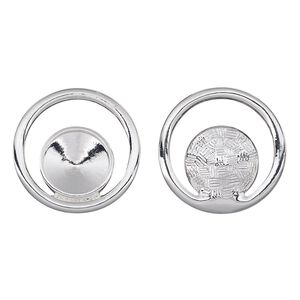 Component, Almost Instant Jewelry&reg;, silver-plated "pewter" (zinc-based alloy), 24mm single-sided open round with 12mm rivoli setting. Sold per pkg of 2.
