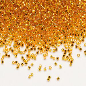 Seed bead, Delica&reg;, glass, pkg/7.5g, #15 round, transparent silver-lined orange (DBS-0045).