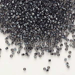 Seed bead, Delica&reg;, glass, pkg/7.5g, #11 round, opaque metallic gunmetal (DB-0001).