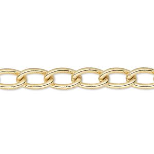 Chain 1pkg1 gold-plated curb, 6mm, steel 50 foot unfinished