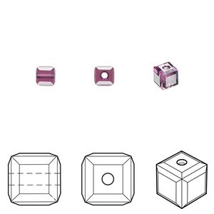 Bead 288pk amethyst, Swarovski&reg; 4mm cube 5601