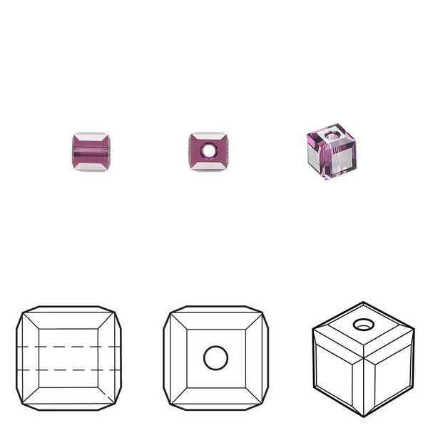 Bead 288pk amethyst, Swarovski&reg; 4mm cube 5601 image number 0