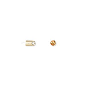 Cord end glue-in 1pkg100 gold-finished, 5x3mm / 2mm inside diameter, brass