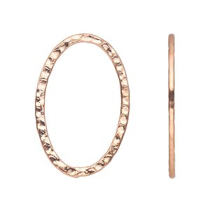 Focal, copper-plated steel, 30x20mm double-sided hammered open oval. Sold per pkg of 8.