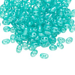 Seed bead, Preciosa Twin&trade; Czech glass, pkg/250g, 5x2.5mm oval, transparent green terra pearl clear, (08358).