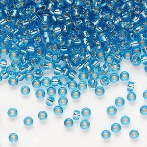Seed bead, Miyuki, glass, pkg/50g, #8 rocaille, transparent silver-lined ocean blue (RR-2429).