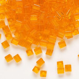 Seed bead, Miyuki, glass, pkg/250g, 3.5-3.7mm square, transparent orange (SB-138).
